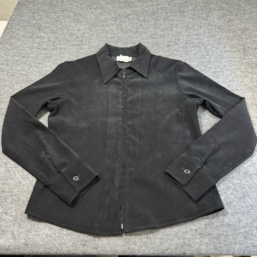 VTG 90s XOXO Faux Suede Full Zip Collared Jacket Womens M Grunge Preppy Goth